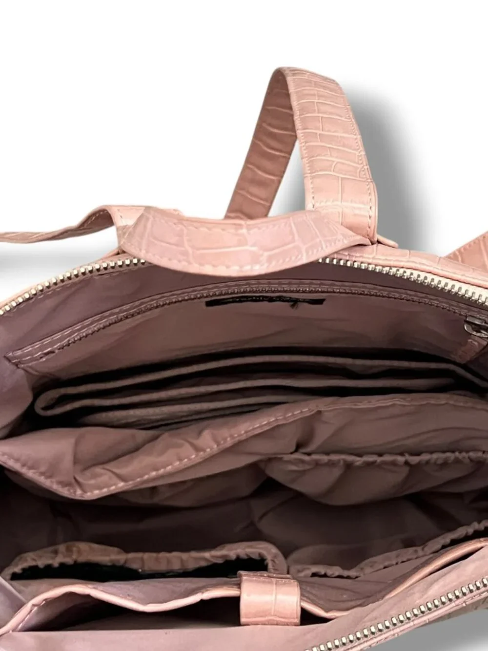 Freshly Picked Faux Leather Rose Pink Crocodile Diaper Bag Backpack Zip Closure